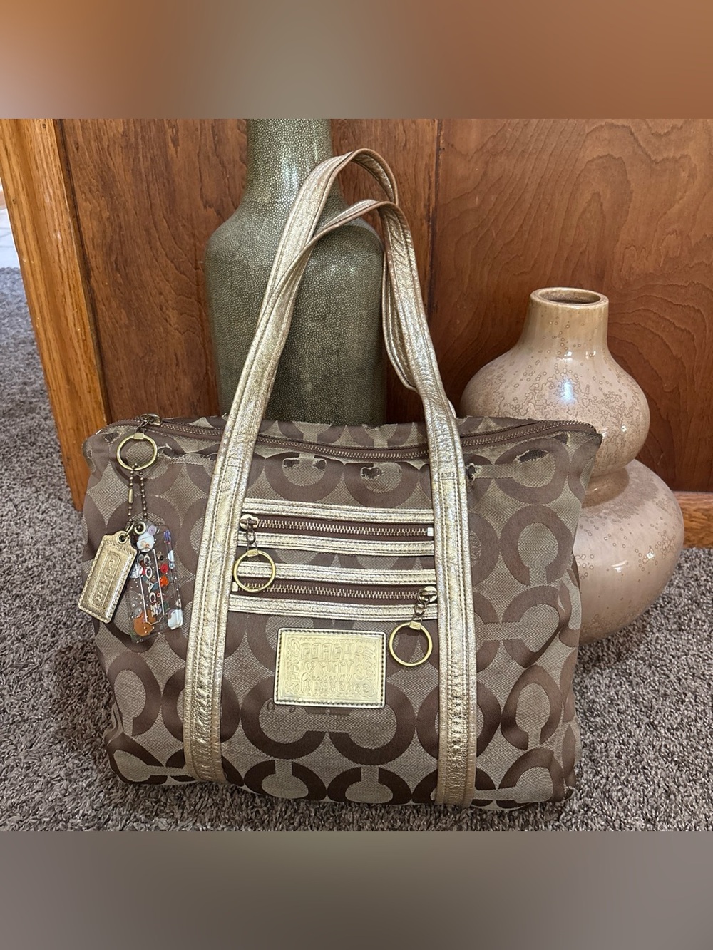 vintage Coach Poppy Op Art Glam Tote in a brown signa… - Gem